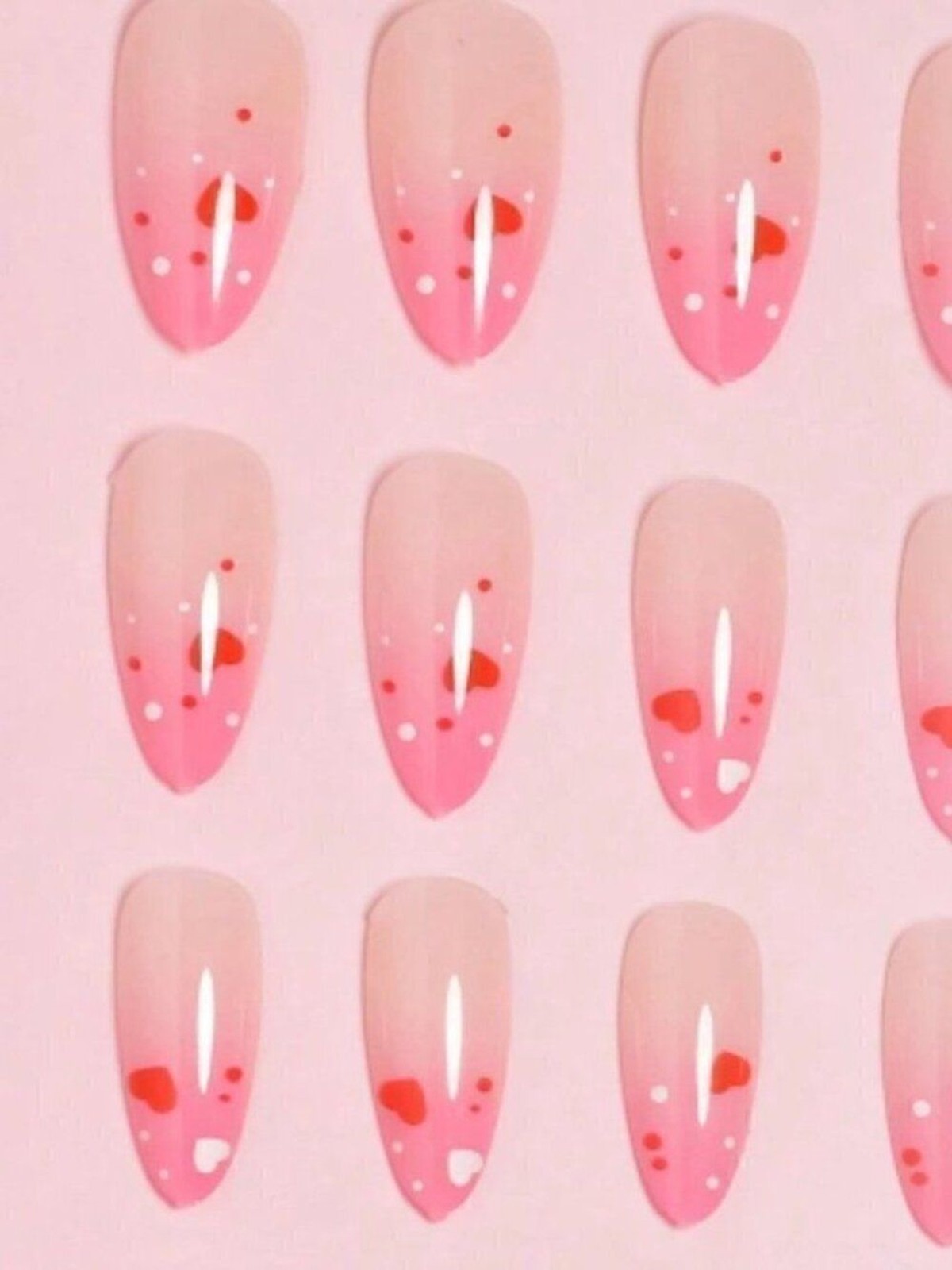 4 Box-24 pcs Medium Magic Press on Nail Tips Nude To Pink Gradient Lovely Heart