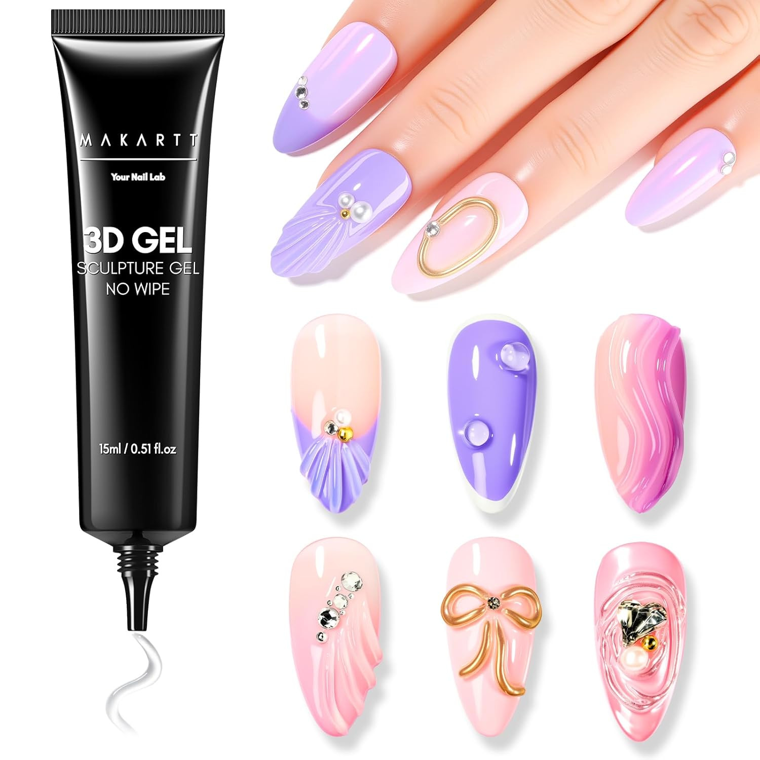 3D Gel Nail Art for Sculpting: 3-In-1 Multi-Functional 15G Clear 3D Nail Gel for