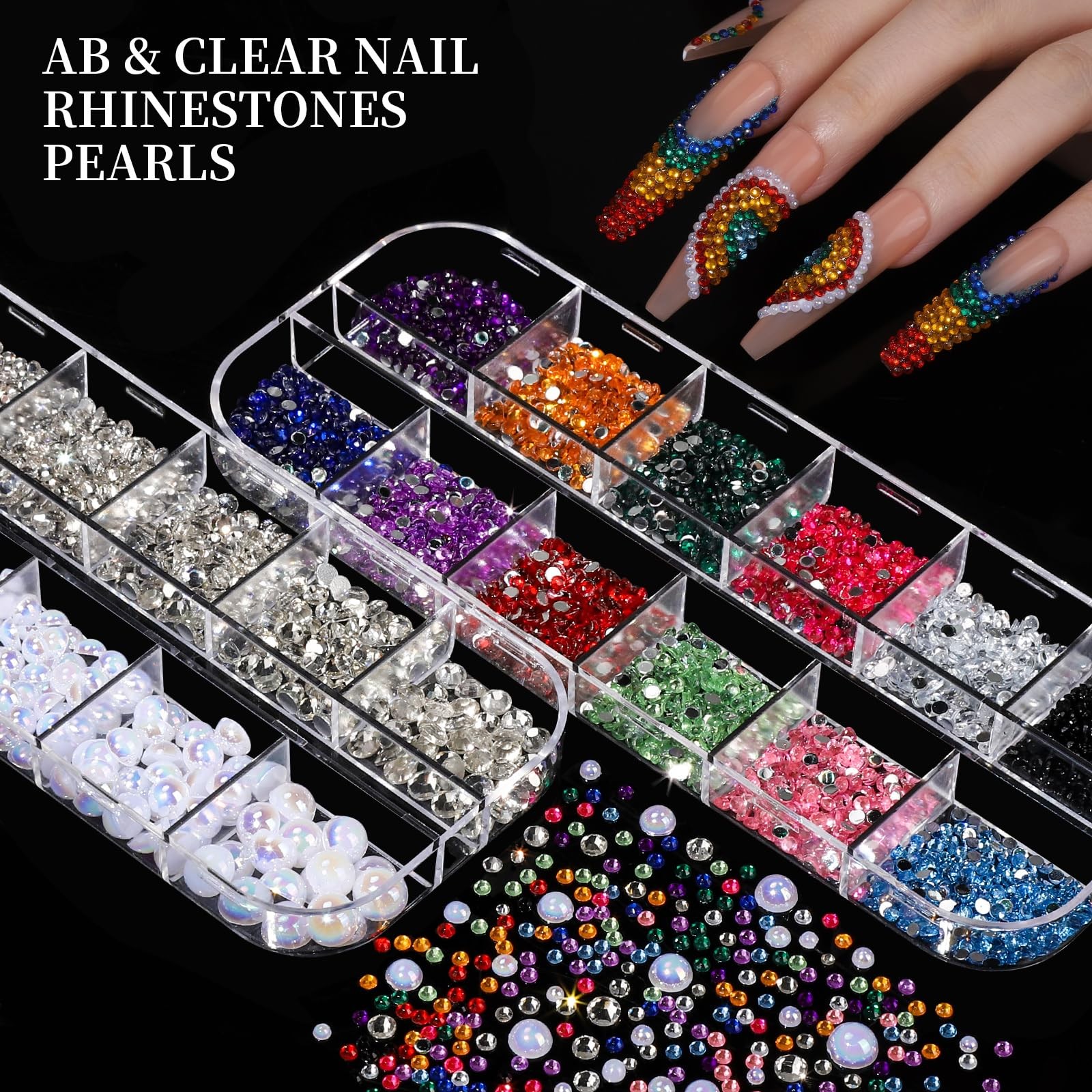 FANDAMEI Nail Charms, Nail Rhinestones Kit with 8 Boxes of Nail Gems, Bedazzl…