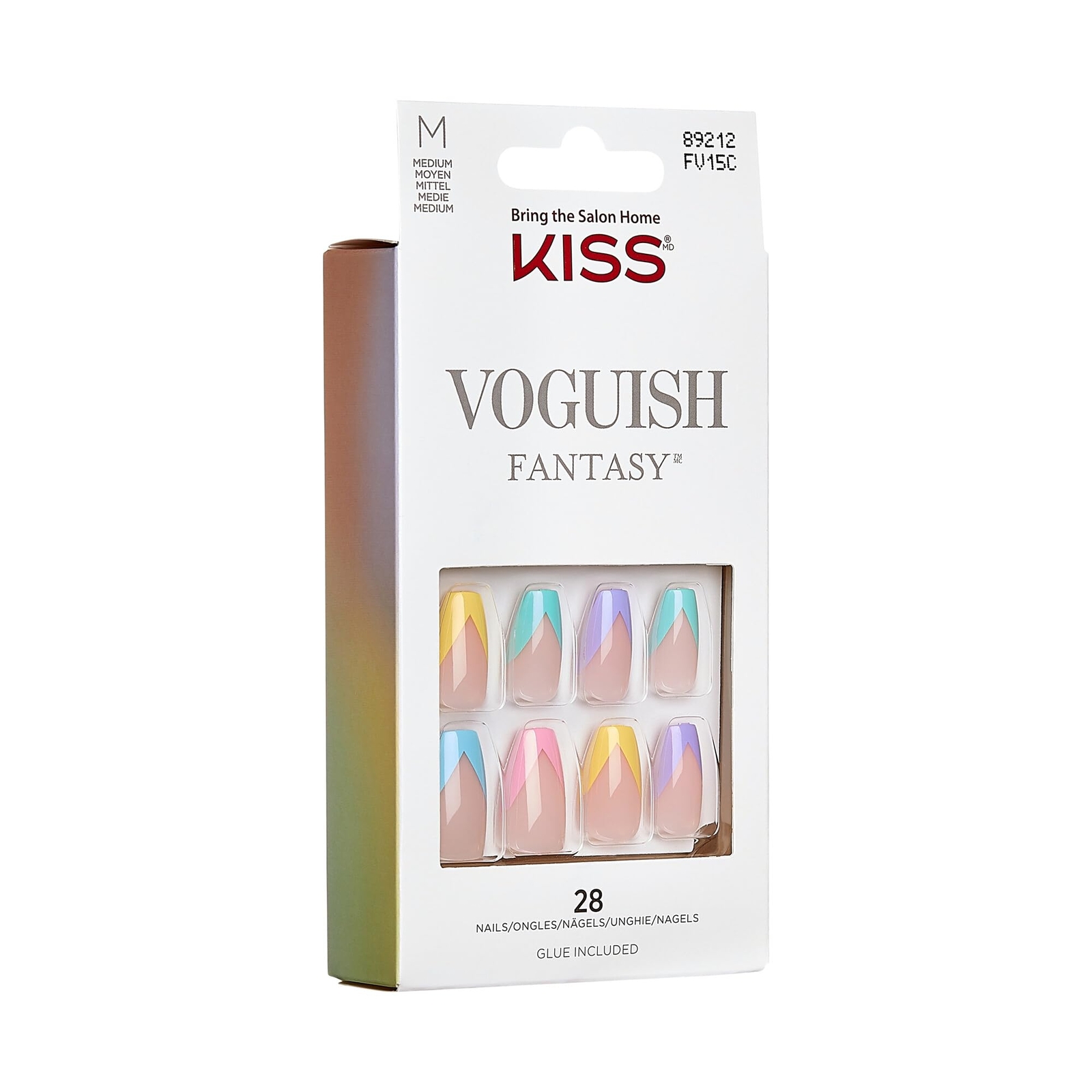 Voguish Press On Nails 28 Coffin Tips Glue File Stick Set Multicolor Candies NEW