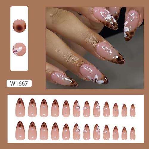 Press on Nails Medium Almond SWEKKE French Tip Fake Nails False Almond Nails23