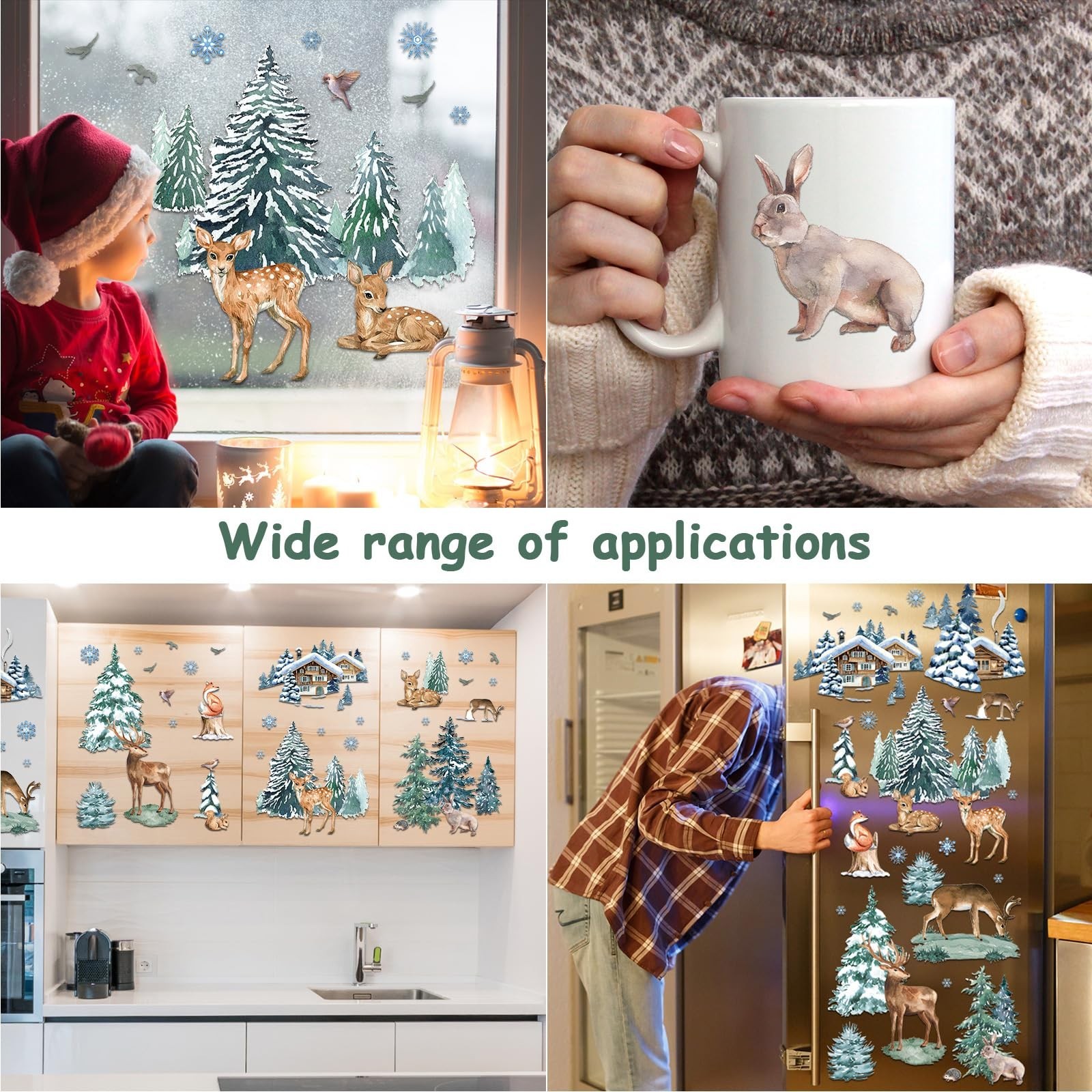 94Pcs Winter Window Decals – Christmas Tree & Reindeer Window Stickers for Gl…