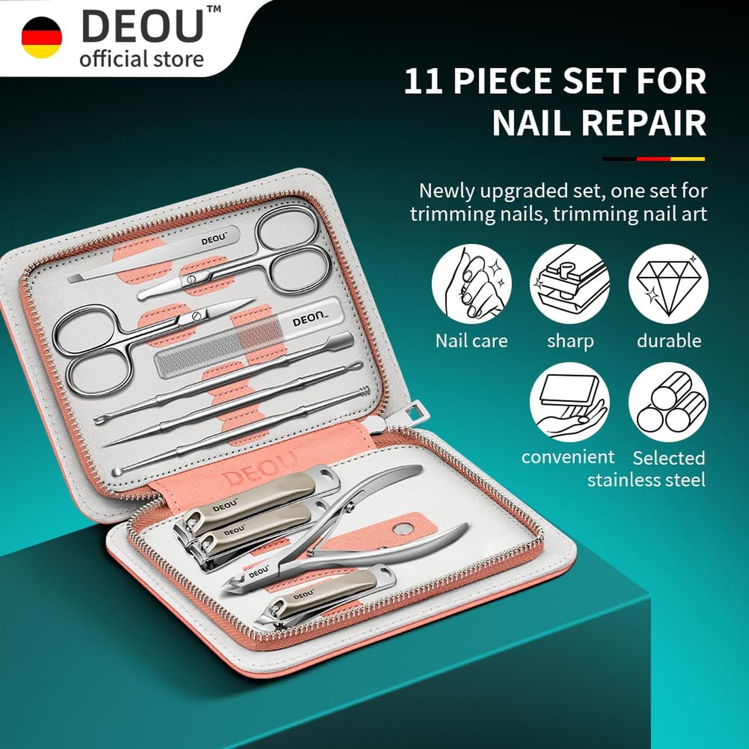 DEOU Professional Nail Set 11 in 1 stainless steel home care nail clippers, m…