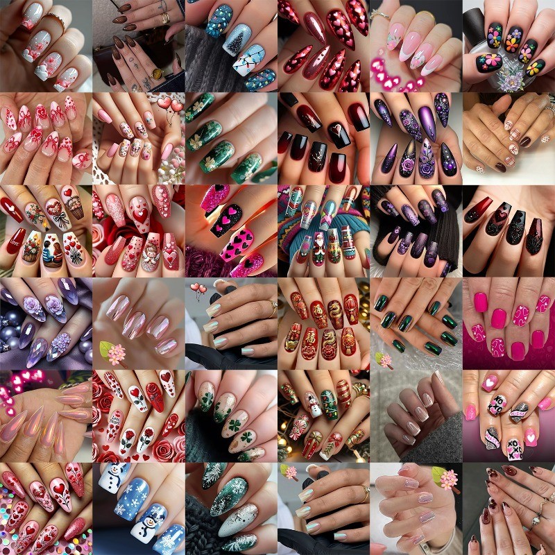 9 Boxes/216 Nails Randomly Combined, with 2000 Different Styles of Fake Nail Art