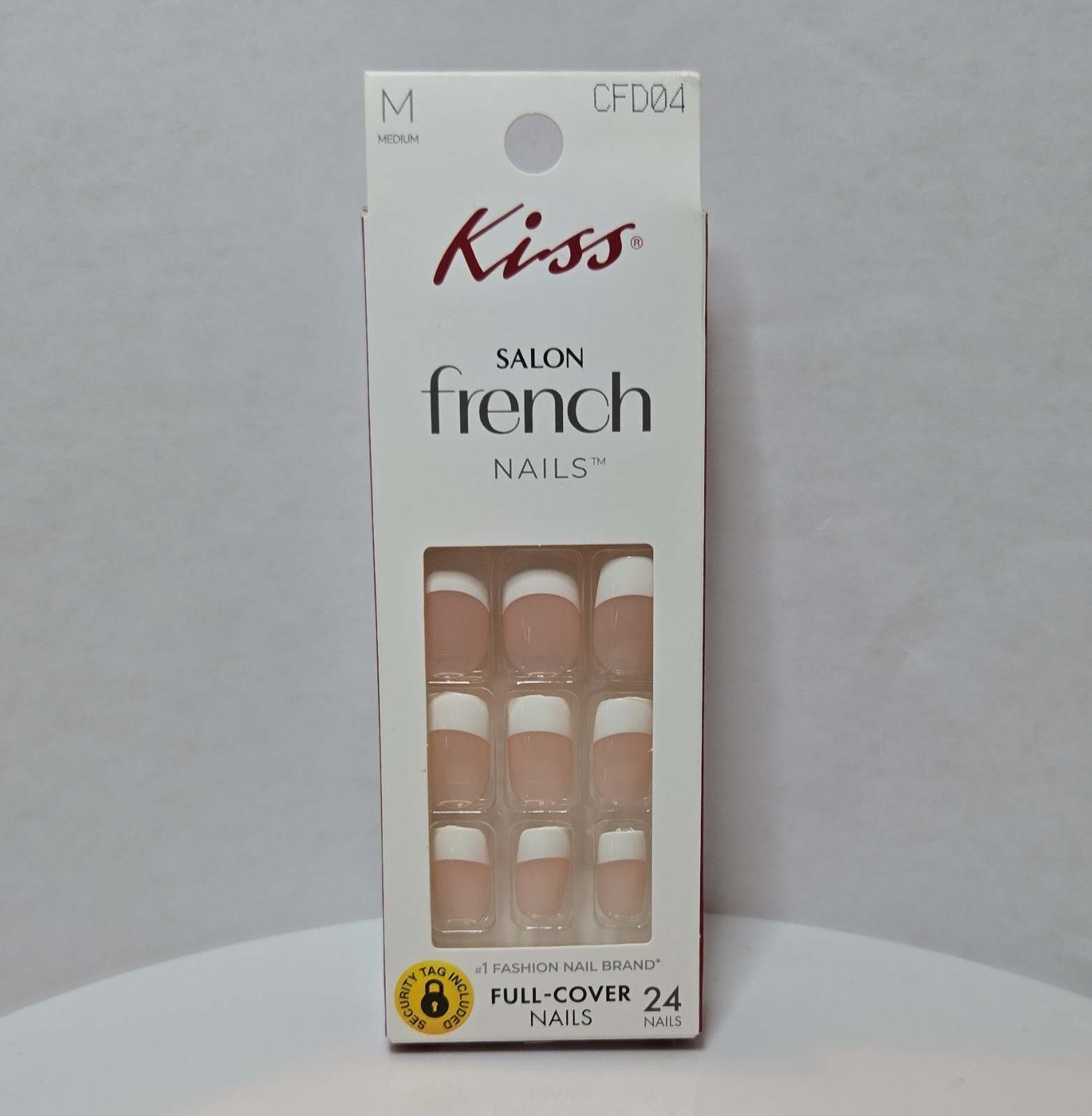 Kiss Salon French Press-On Nails Full Cover Medium Square Pink/White 24 CFD04