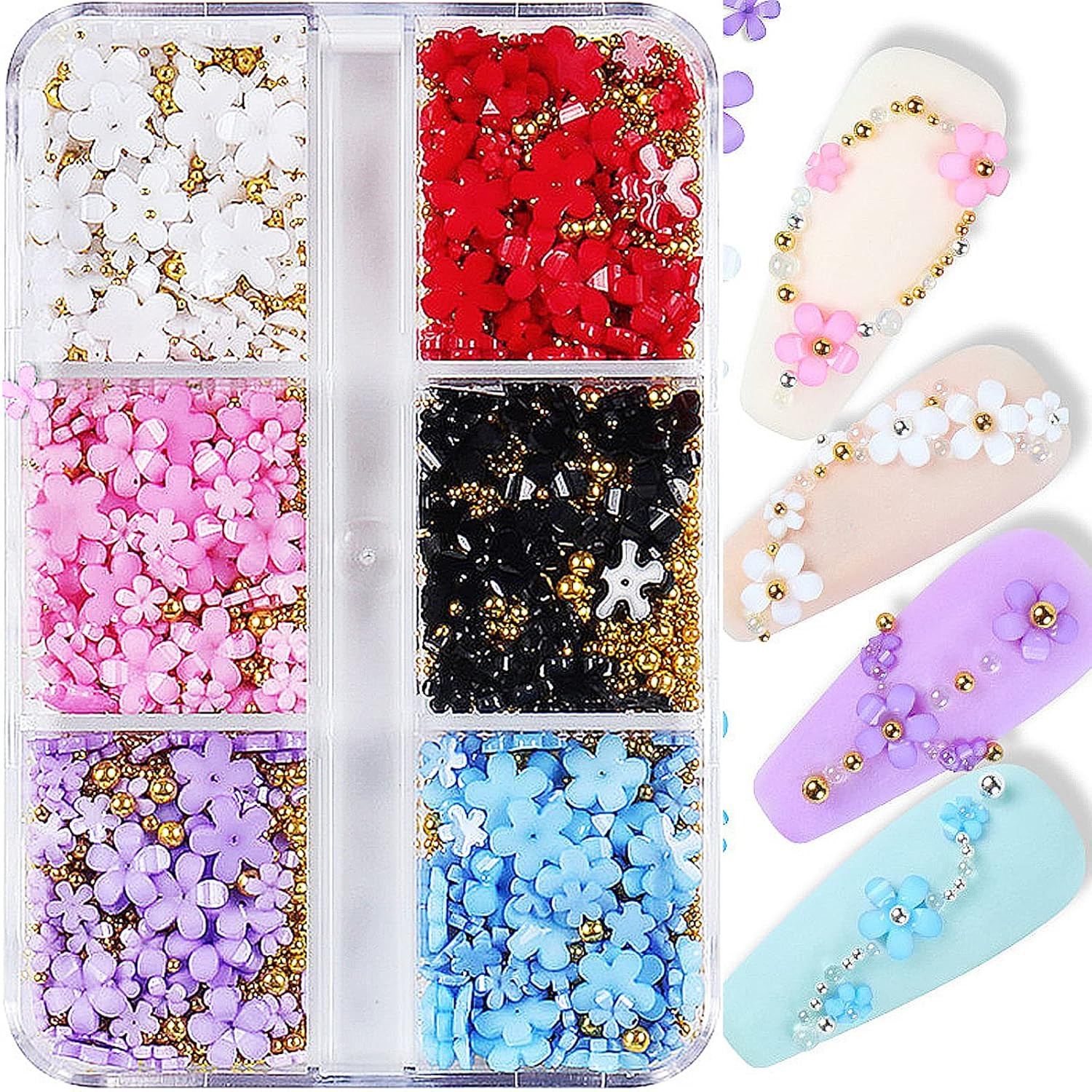 Encantos de uñas de flores de colores 3D