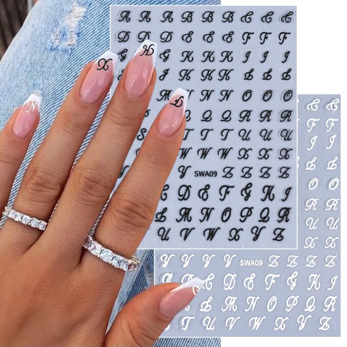 8 Sheets Old English Letter & Numbers Nail Stickers 3D Self-Adhesive Personal…