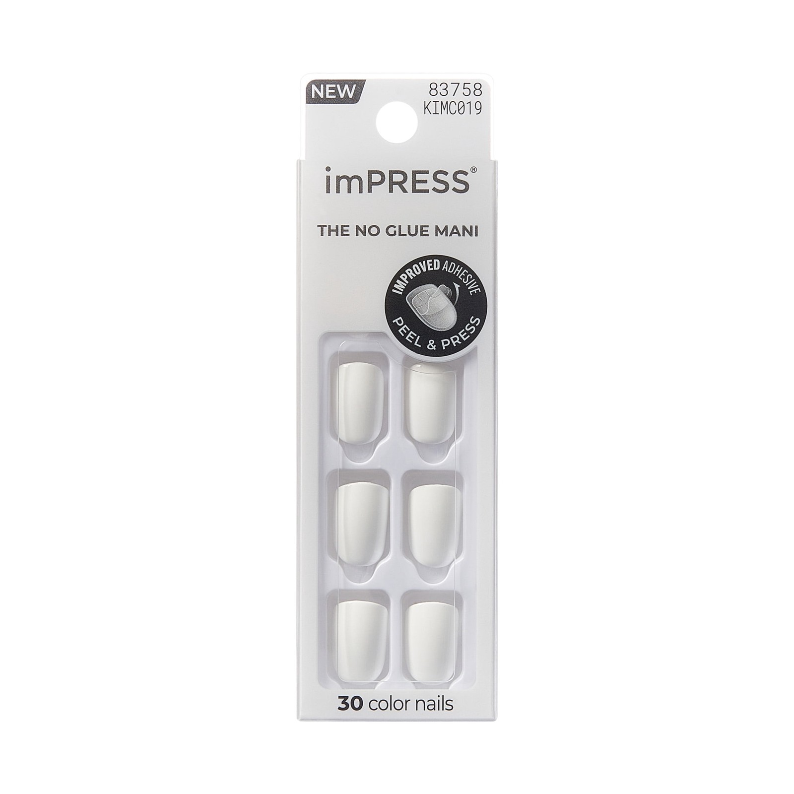 Kiss Impress Color Short Square Press On Nails, Solid White, , 30 Pieces