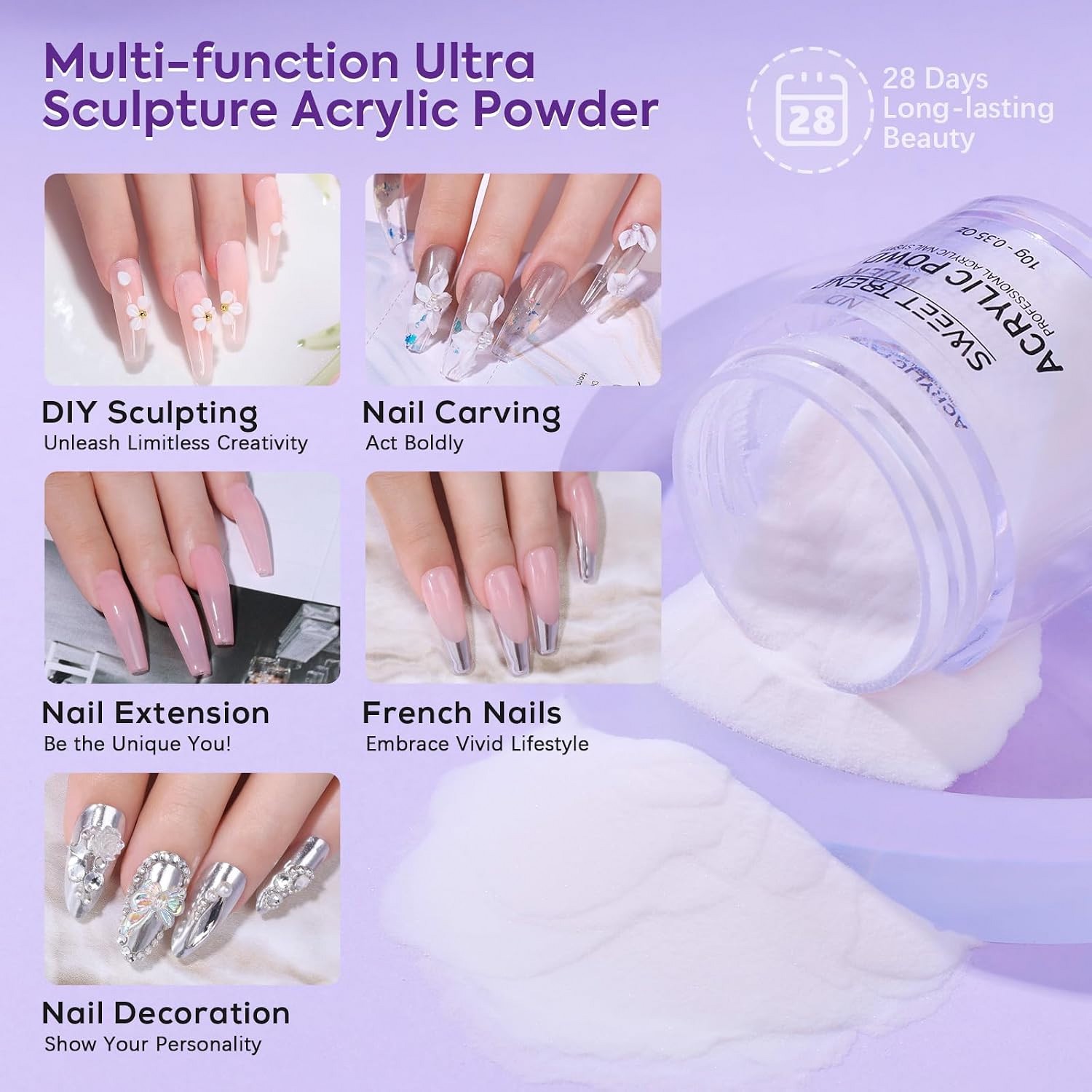 Acrylic Nail Kit 6 Color Powder Liquid Starter Set for Beginners