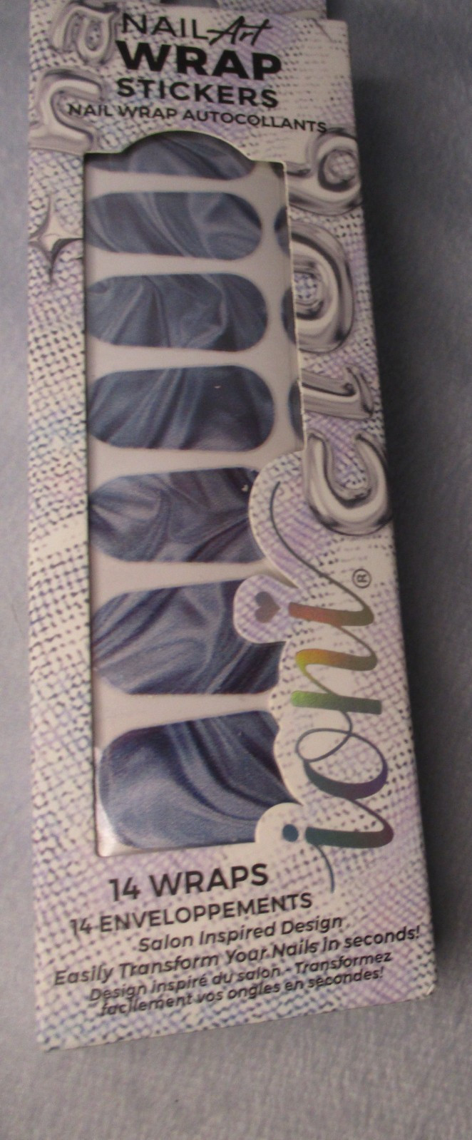 Ioni Nail Art WRAP Stickers Vibe Check Blue & Gray Swirl Design NEW in Box