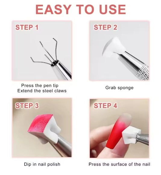 50Pcs Nail Art Soft Sponge With Versatile Portable Grabbing Pen For DIY