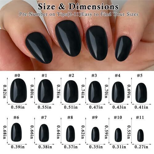 Short Press on Nails Almond Fake Nails Black 240 Round Almond Press on Nail S…