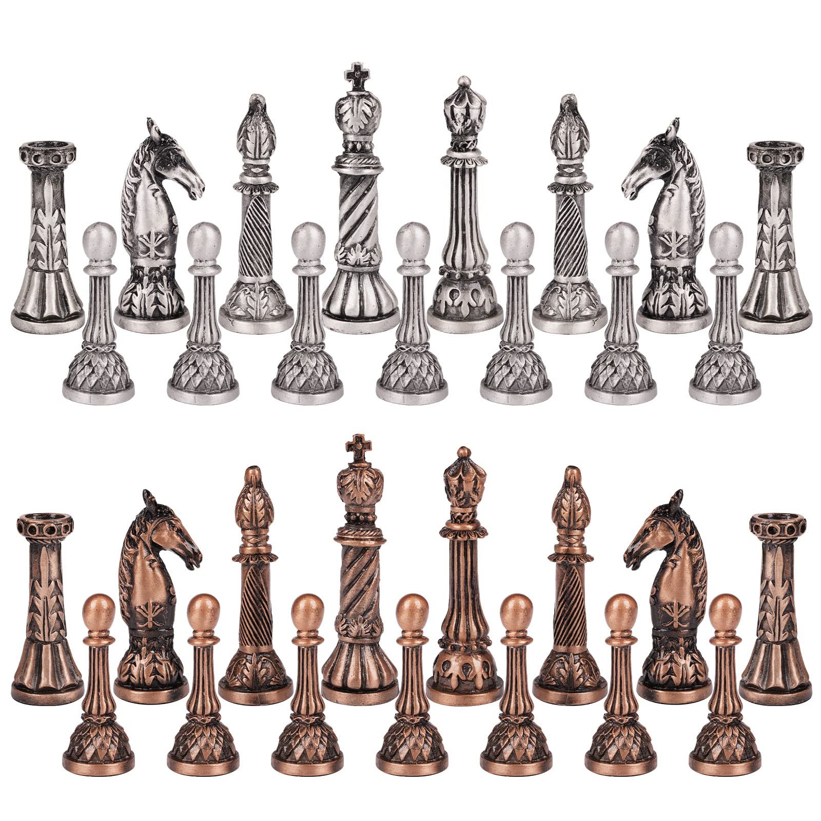 Retro Metal Chess Set for Adults 15.1 inches x inches, Bronze, Silver