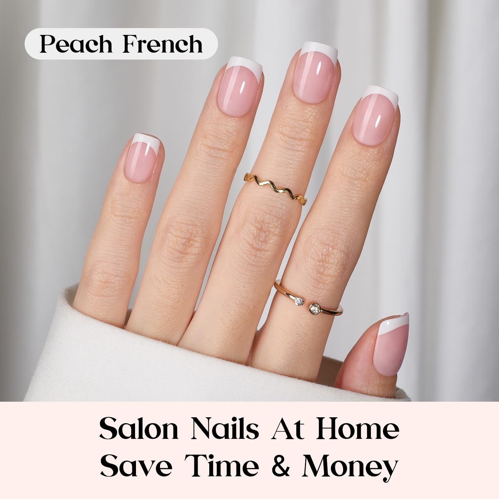 Extra Short Square French Tip Press-On Nail Kit – 210 Pcs, 15 Sizes, Glue & Lamp