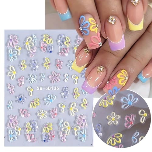 5D Flower Nail Art Stickers – Purple Pink Daisy & Yellow Blossom style7