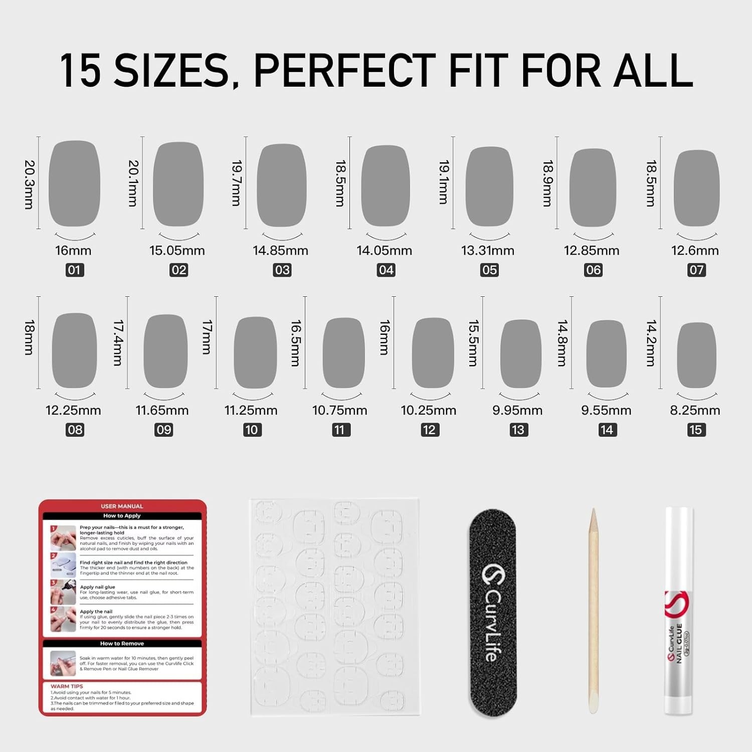 Curvlife Bling Coffin Press on Nails Short 24 Piece Assortment, Apricot