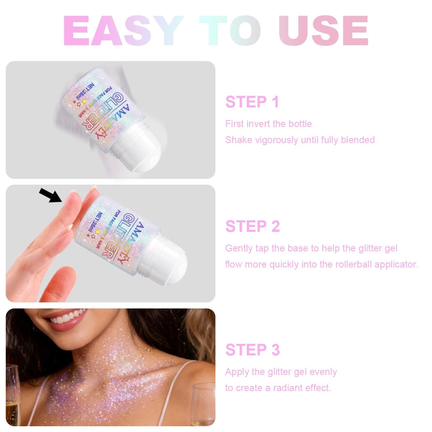 Roll-on Holographic Body Glitter Gel for Body, Hair, Face, Chameleon Color Ch…