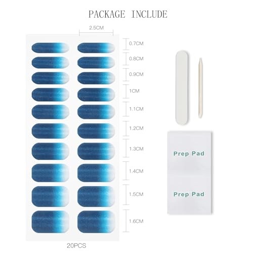 Gel Nail Stickers Semi Cured Gel Nail Strips Wraps Blue Gradient Cat Eye