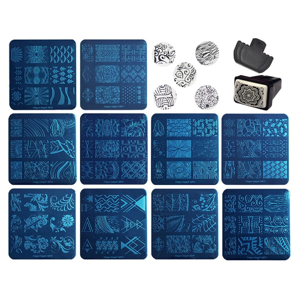 Finger Angel 10Pcs Nail Art Stamping Templates Manicure Tool Kit 10pcs Nail Stam