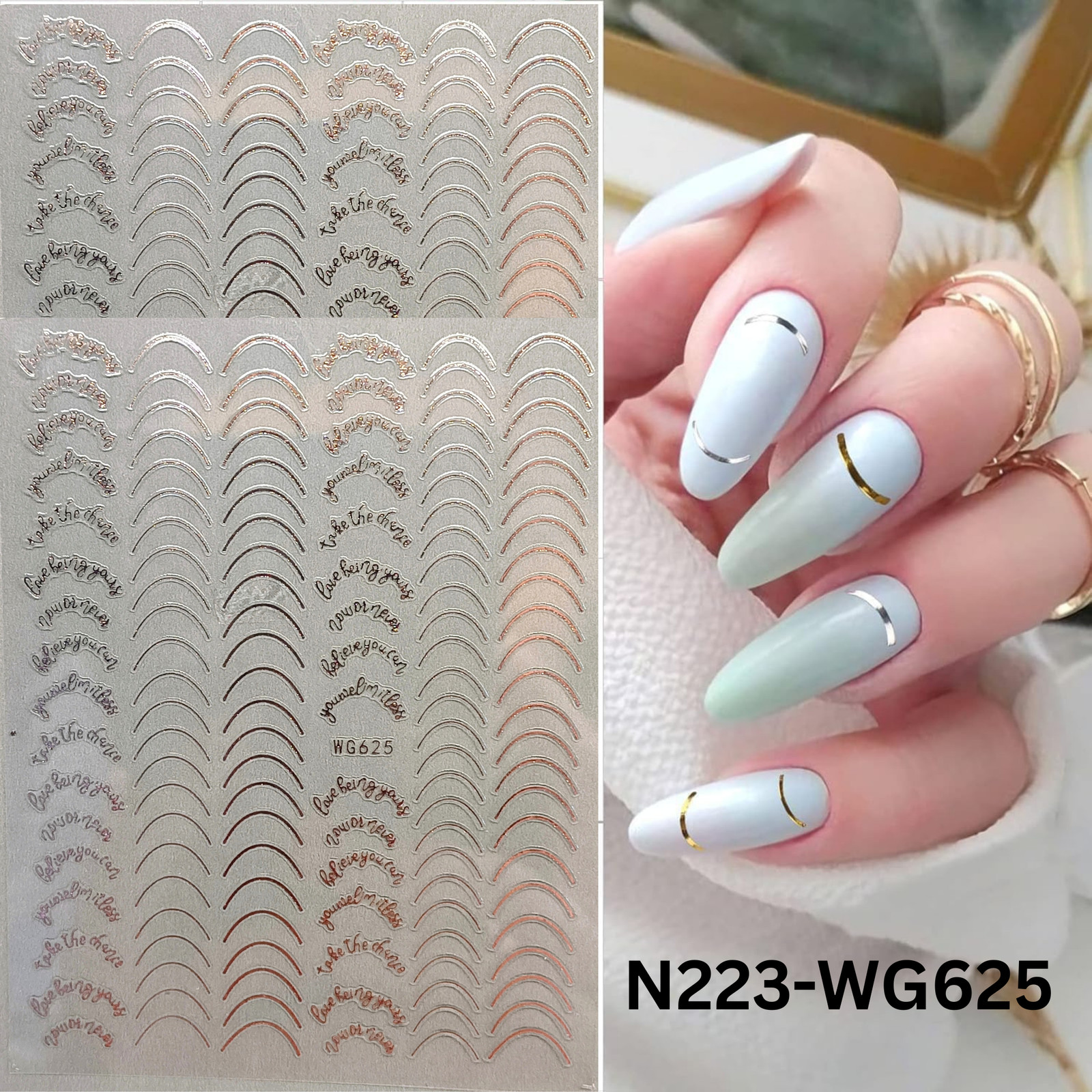 Elegant Rose Gold French Tip & Motivational Text Nail Art Stickers