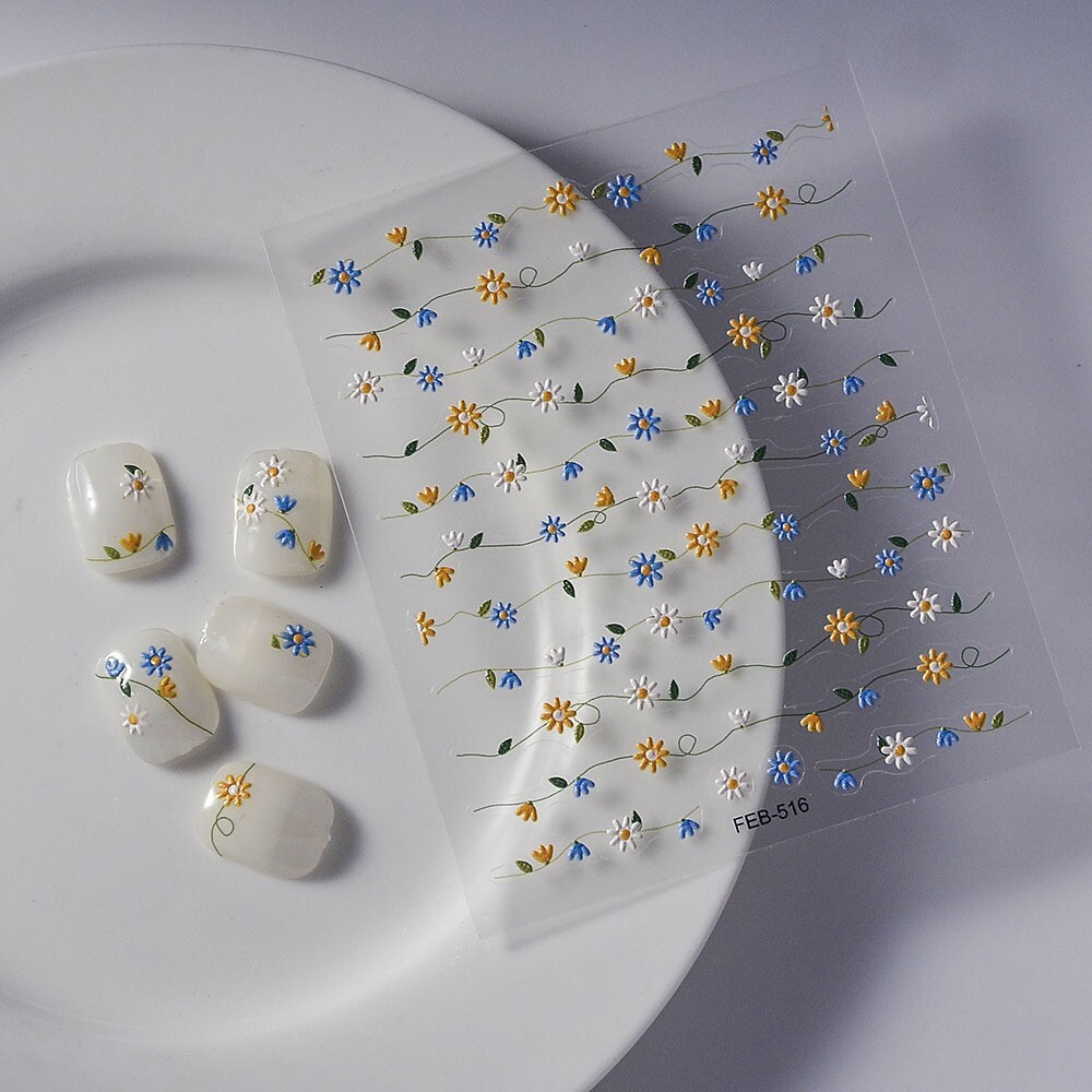 5D Sunflower Daisy Love Bee Flower Nail Art Stickers Self-adhesive NH23