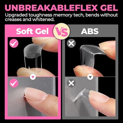 Short Square Nail Tips 504PCS Pre Etched Extra Short Soft Gel Fake Squoval XS