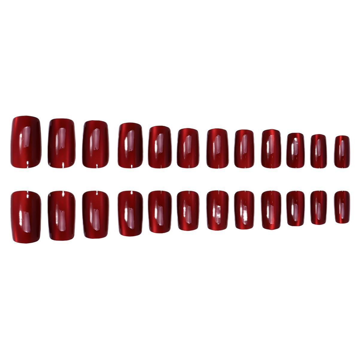 48pcs Press on Nails Glossy Burgundy Short Square Fake Nails Elegant Daily Wear