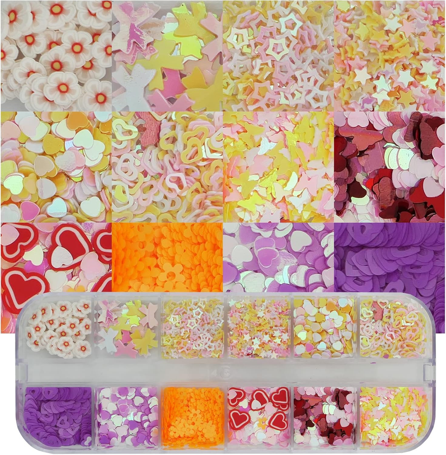 4 Boxes Holographic Nail Glitter Mixed Iridescent Glitters Sequin Flakes Heart L