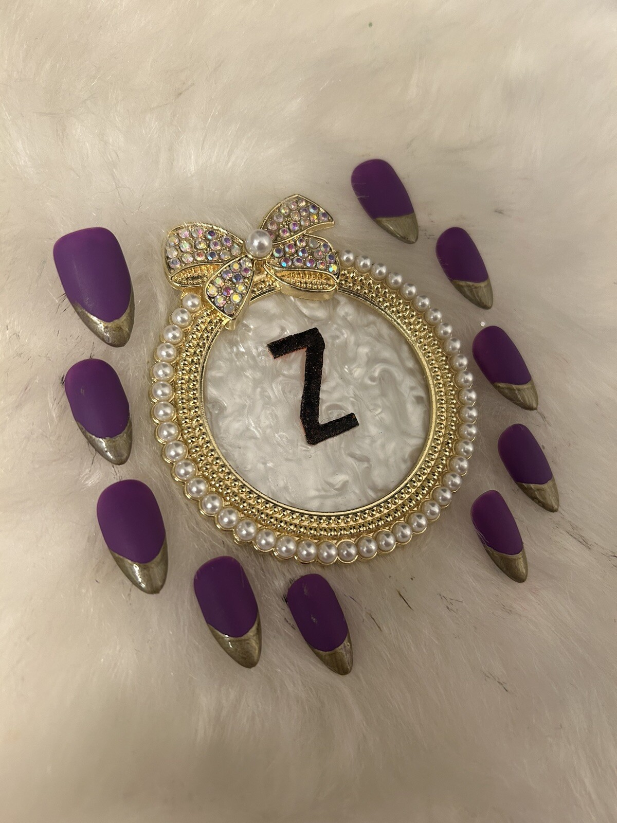 Z NAILZ! Gorgeous Set Of Handmade M Squoval Purple/gold French Press On Nails