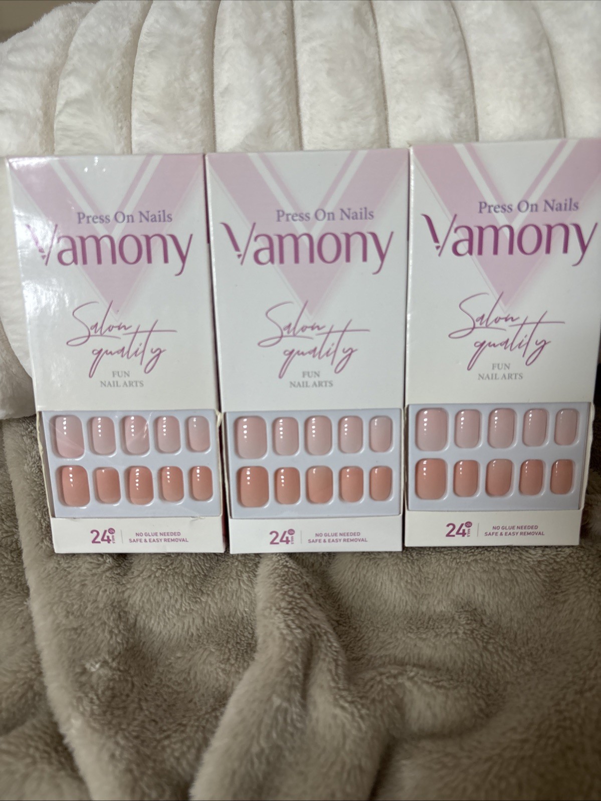 New 3 Pack Pinks Vamony Press On Nails Fake Fun Manicure Set Easy No Glue Needed