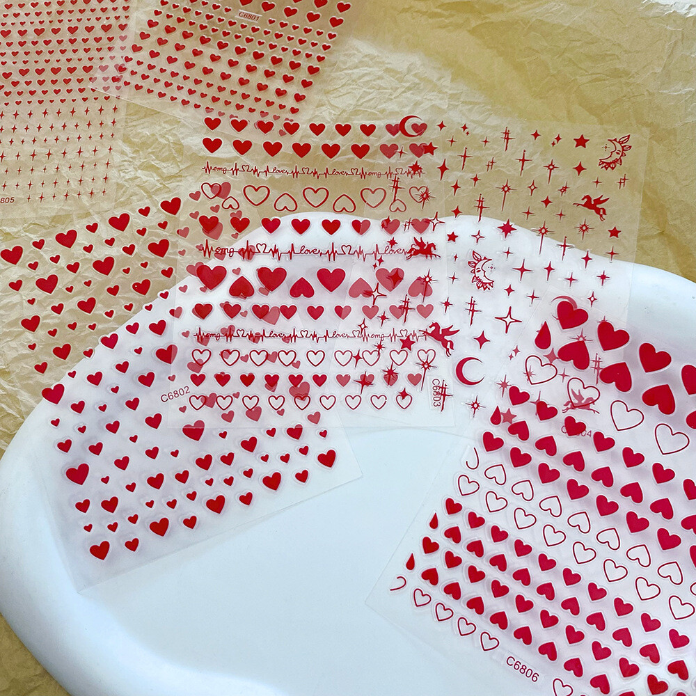 6 Sheets Set Heart Star Gold Silver Nail Art Sticker Decoration Manicure NS53