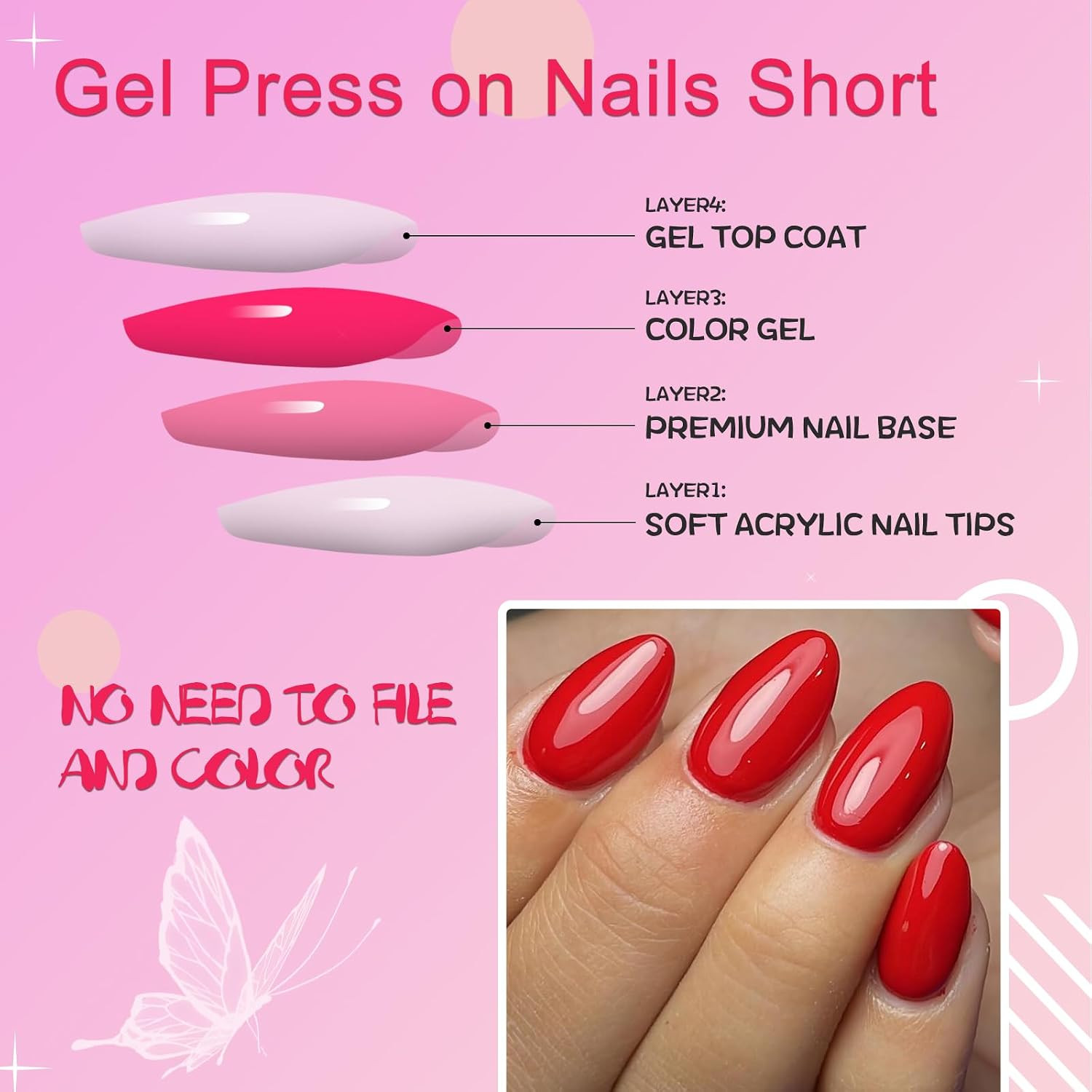 Oval Press on Nails Short Fake Nails, 240Pcs Bright Red Nails Press on Almond…