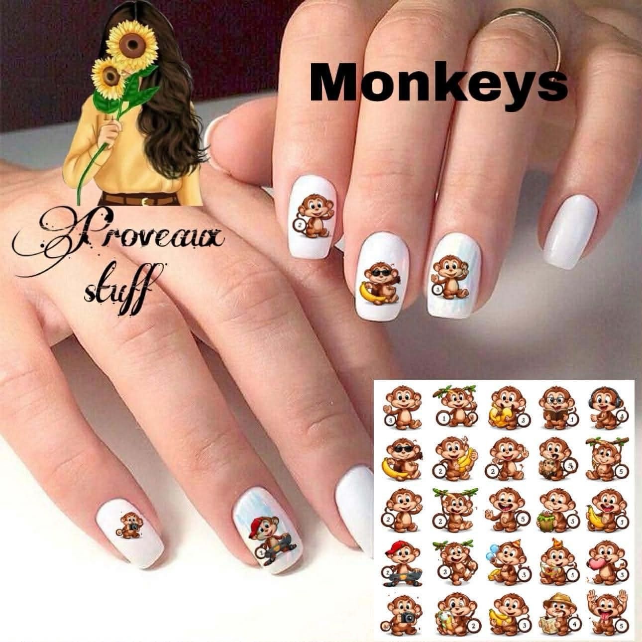 Monkeys Waterslide Nail Art Decals Set Of 50 Instructions Bonus SP