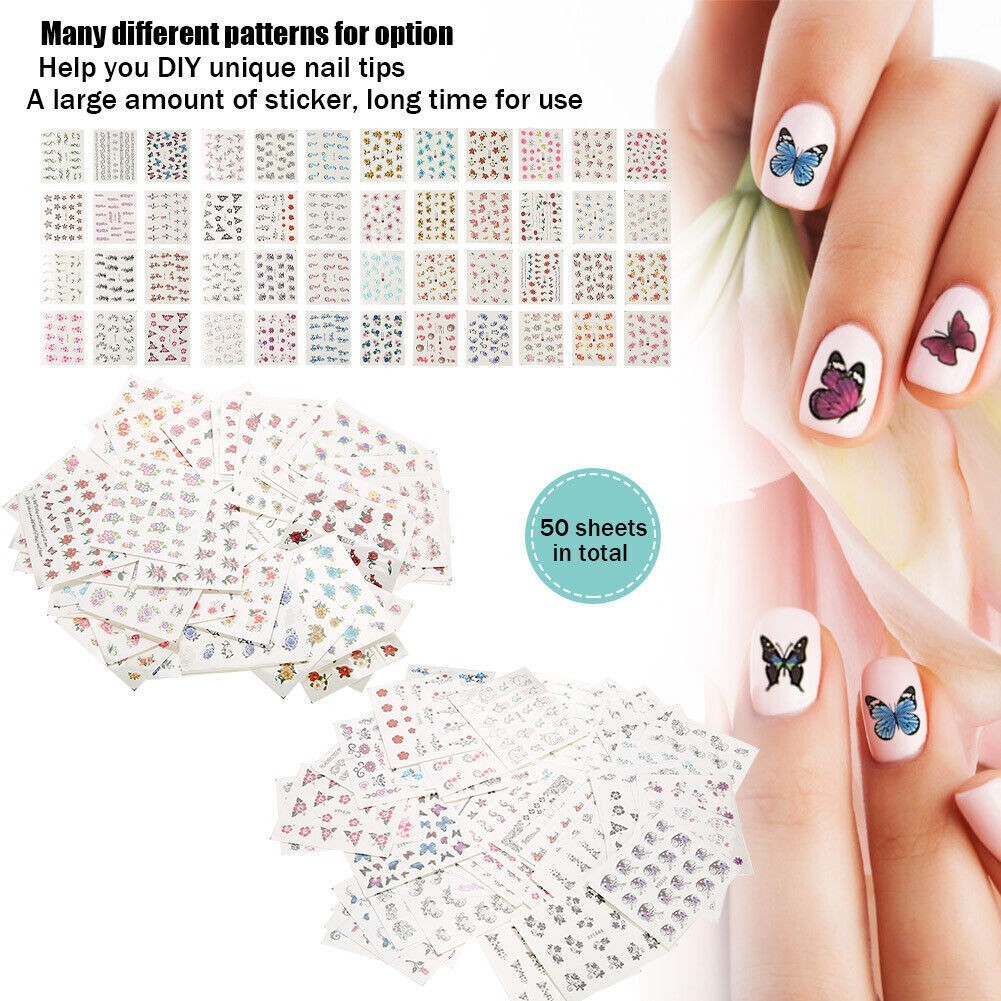 50 Sheets Mixed Flower Cartoon Nail Art Water Transfer Sticker Nail