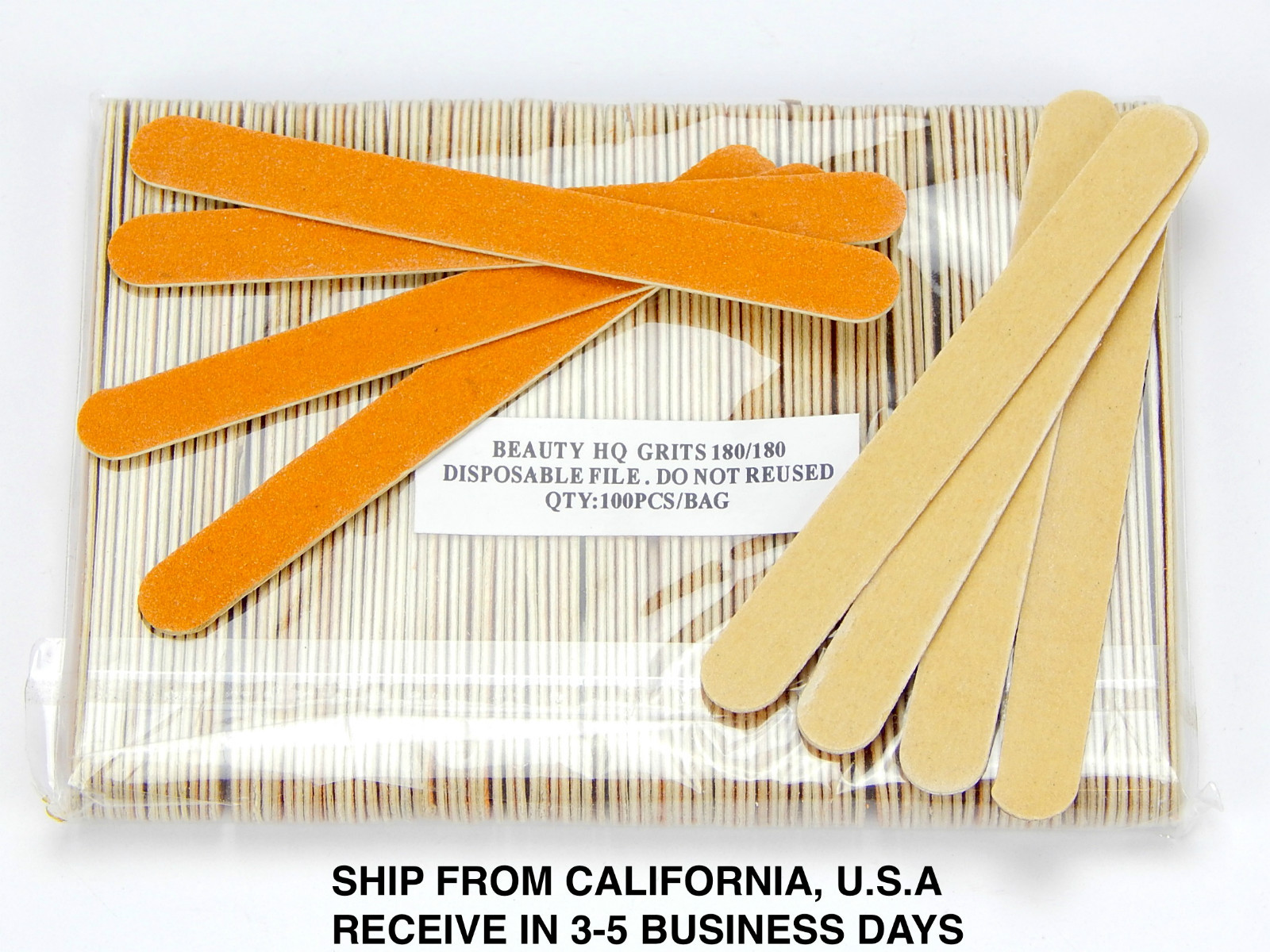 100PCS ORANGE/YELLOW ROUND NAIL SANDING FILES GRITS 180/180