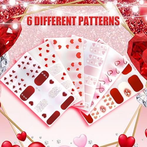 6 Sheets Valentine’s Day Heart Gel Nail Stickers – Valentines Stickers Style 2