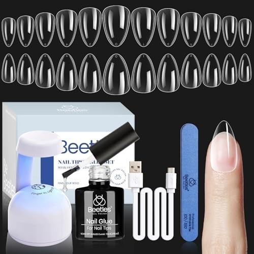 240 Pcs Clear Almond Nail Tips Set, Easy Extension Gel Kit with UV LED Lamp, DIY