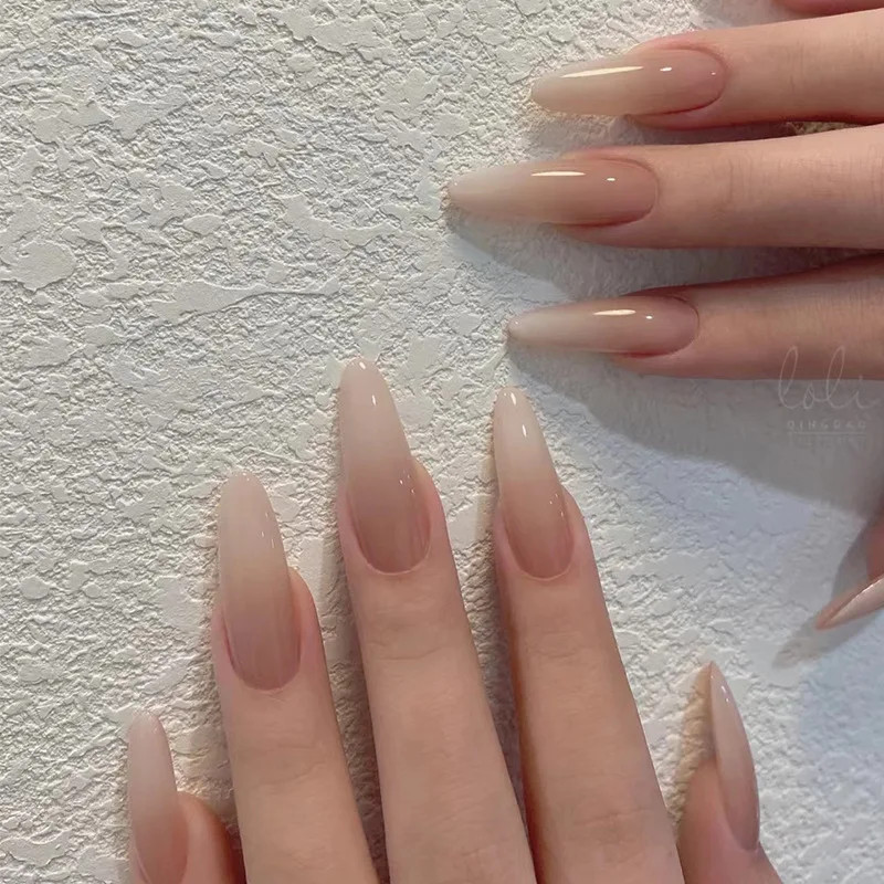 Sweet Gradient Pink Fake Nails Round Head Korean Style Press On Nails 24pcs