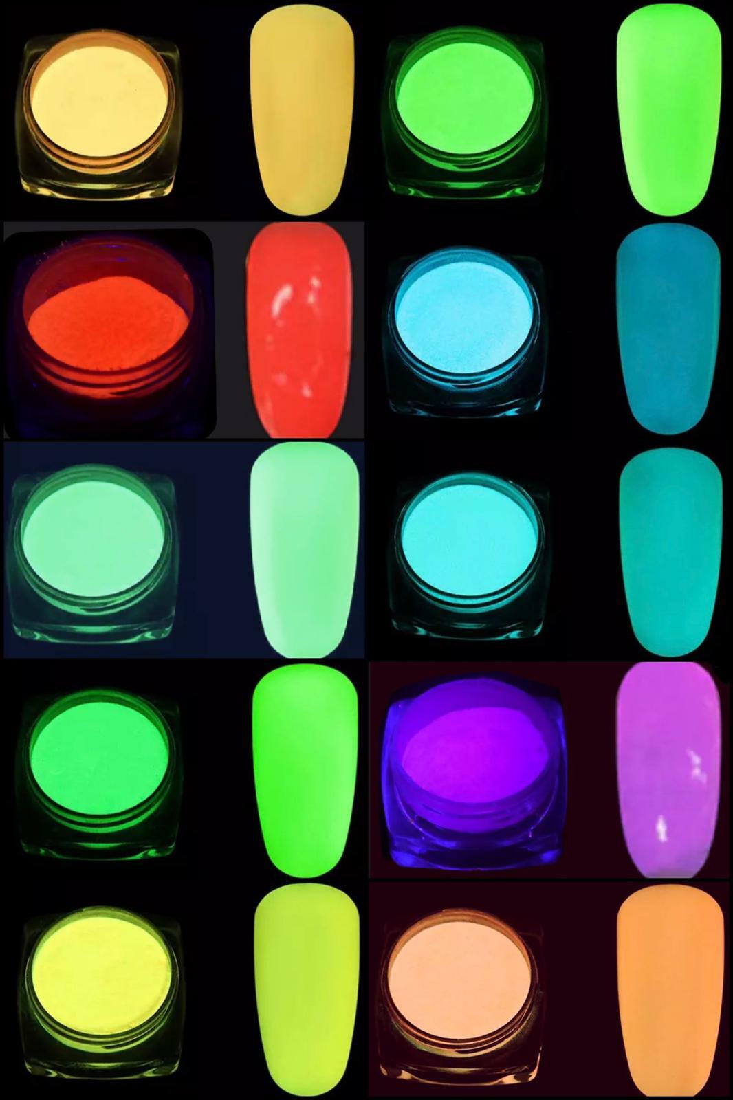 Glow in the Dark Nail Powder Neon Flash Luminous Glowing Nails Pigment Colours