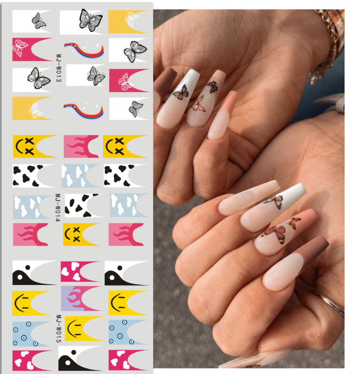 8 sheets French Line Style Moon Star Heart Striped Nail Art Stickers NS52