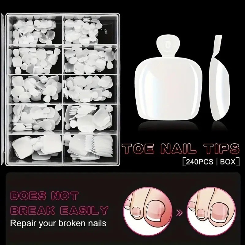 120PCS Women’sShort Square Acrylic Press Smooth Fake White Toenail Press