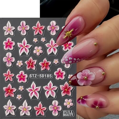 2 Sheets 5D Flower Nail Stickers for Nail Art Self-Adhesive Embossed Stickers-5