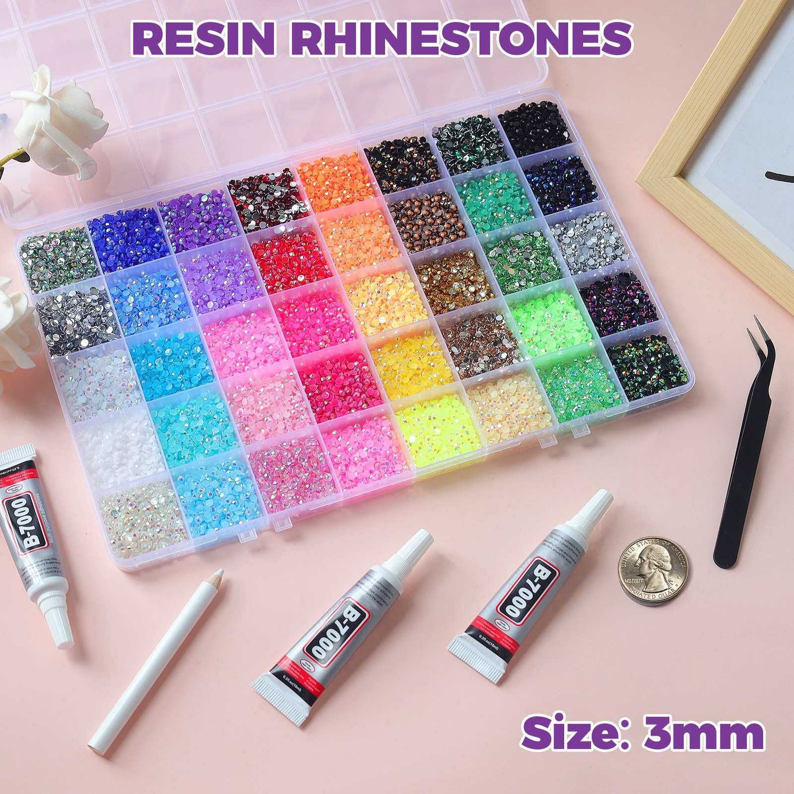 50000Pcs 40 Colors Jelly Resin Rhinestones for Bedazzling Kit, 3mm Multicolor…