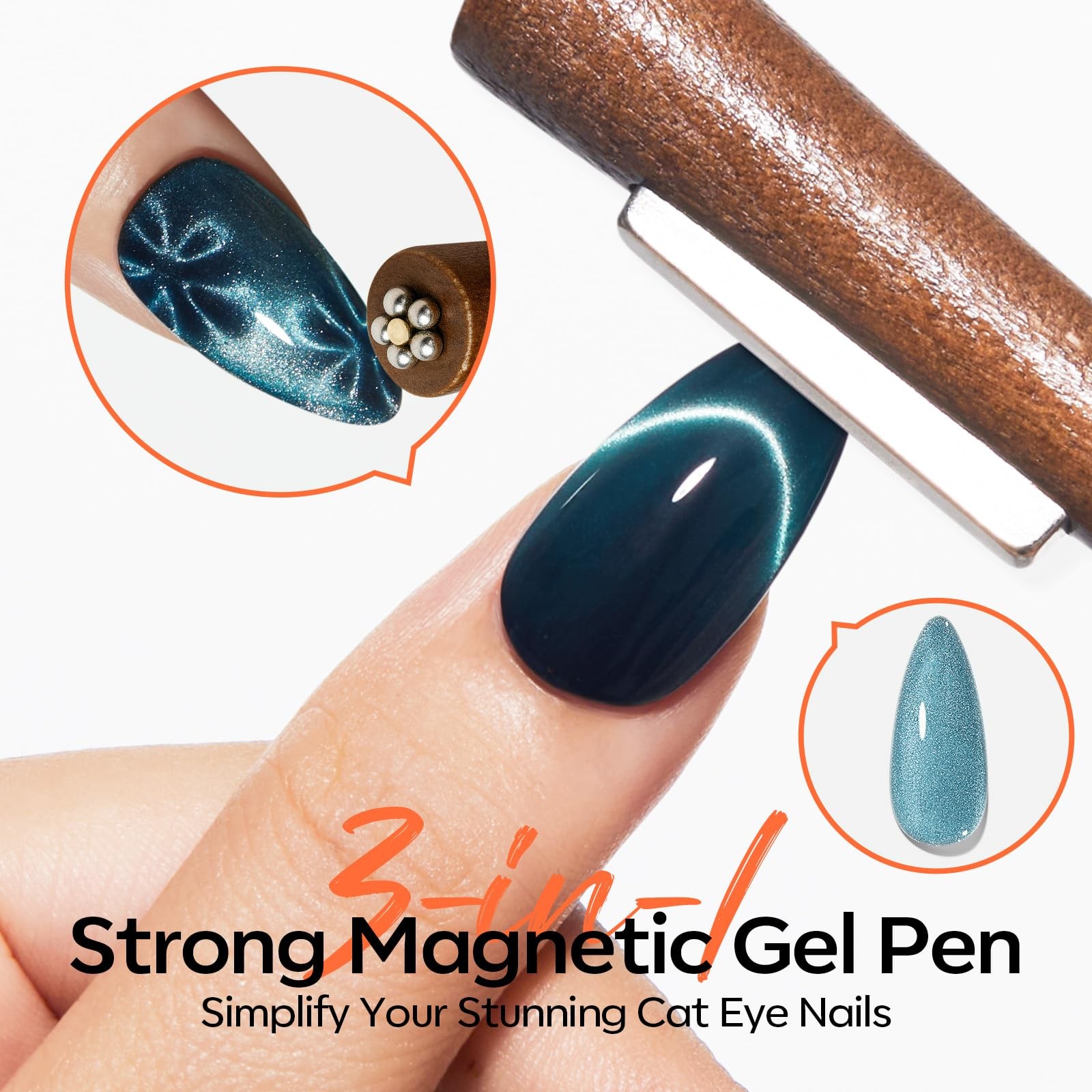 Cat Eye Magnet Set for Nails, Heart Cateye Powerful 3 IN One Magnetic Pen Nai…