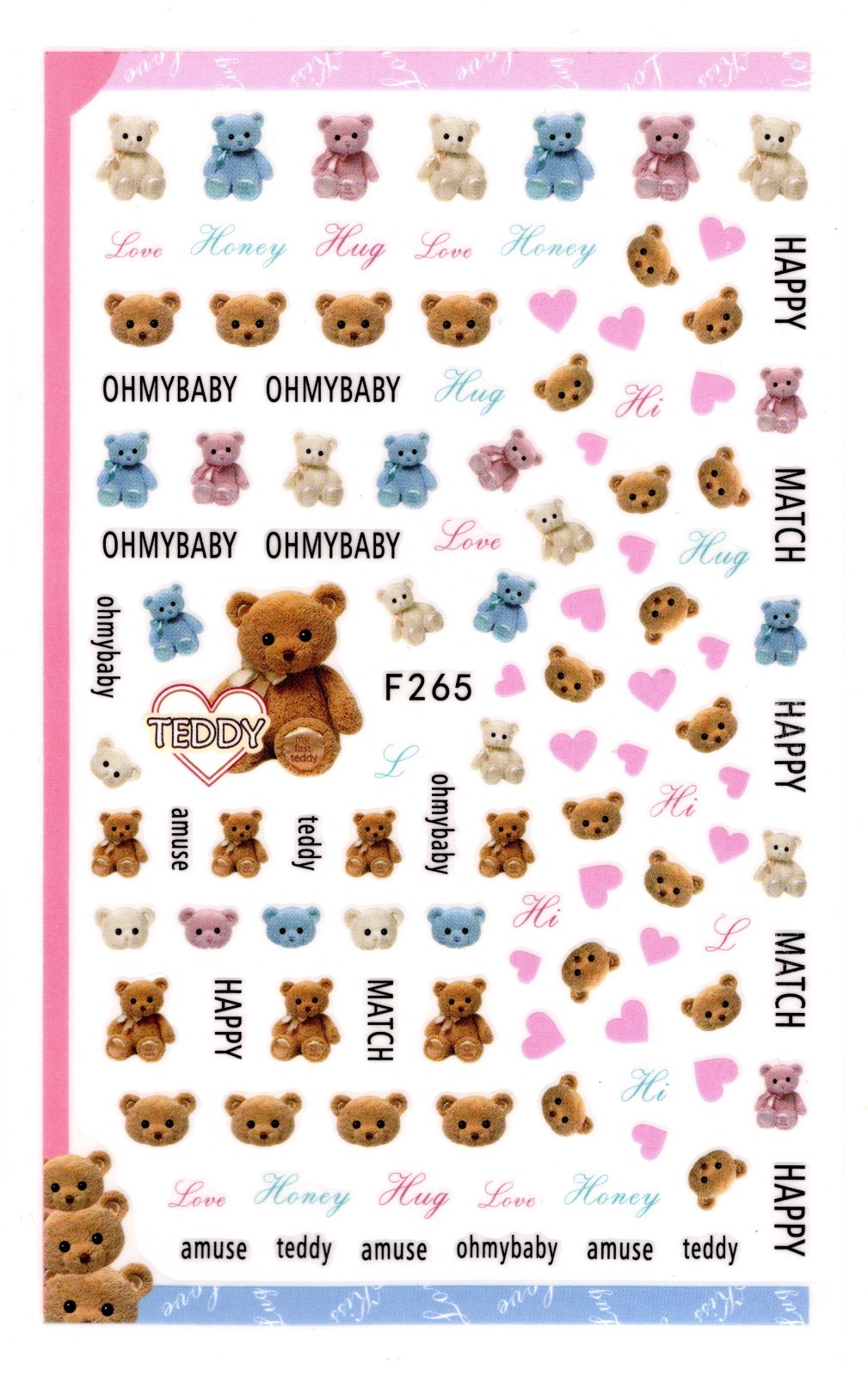 Nail Art 3D Decal Stickers cute bear Happy OHMYBABY hug Love F265