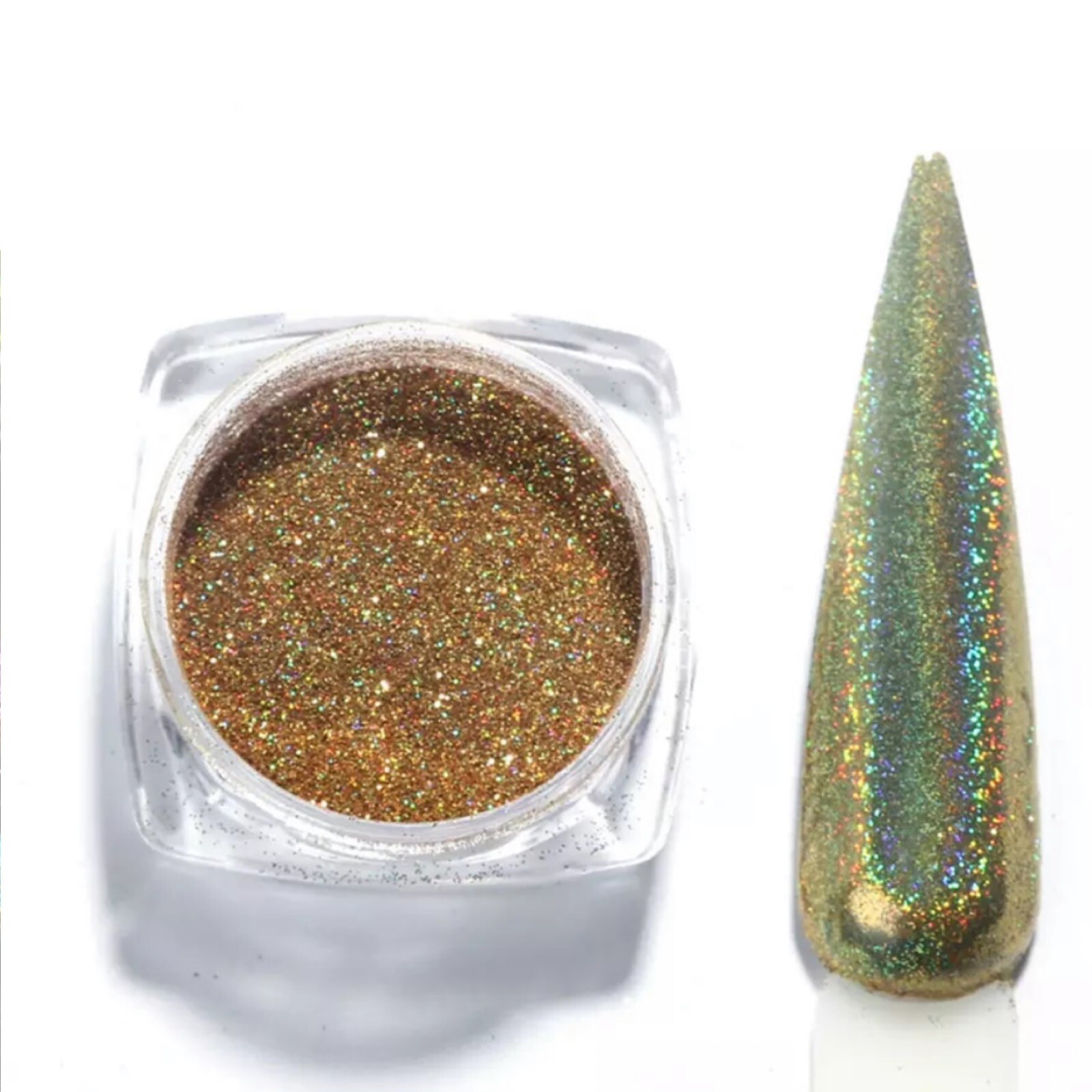 Holographic Gold Glitter Nail Powder Rainbow Shimmer Metallic Chrome Shiny Nails
