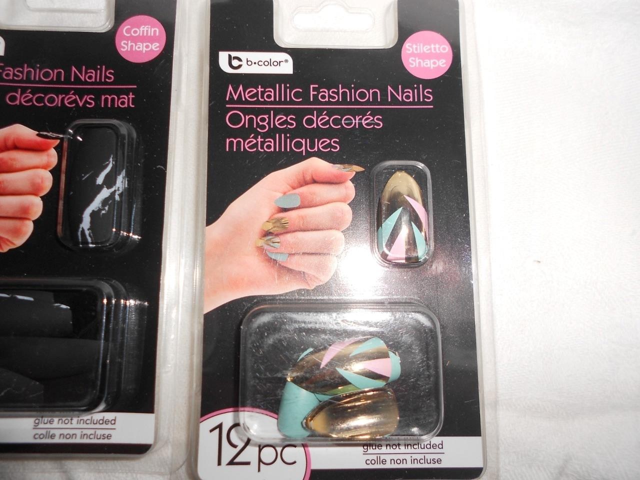 Lot 3 12pk B-Color Matte Black, Iridescent & Gold Pink &Teal Fashion Nail NEW