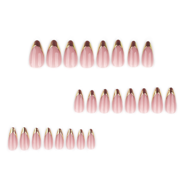 24pcs Simplistic French Golden-Edge Mirror Powder Press-On Nails, Short Almond