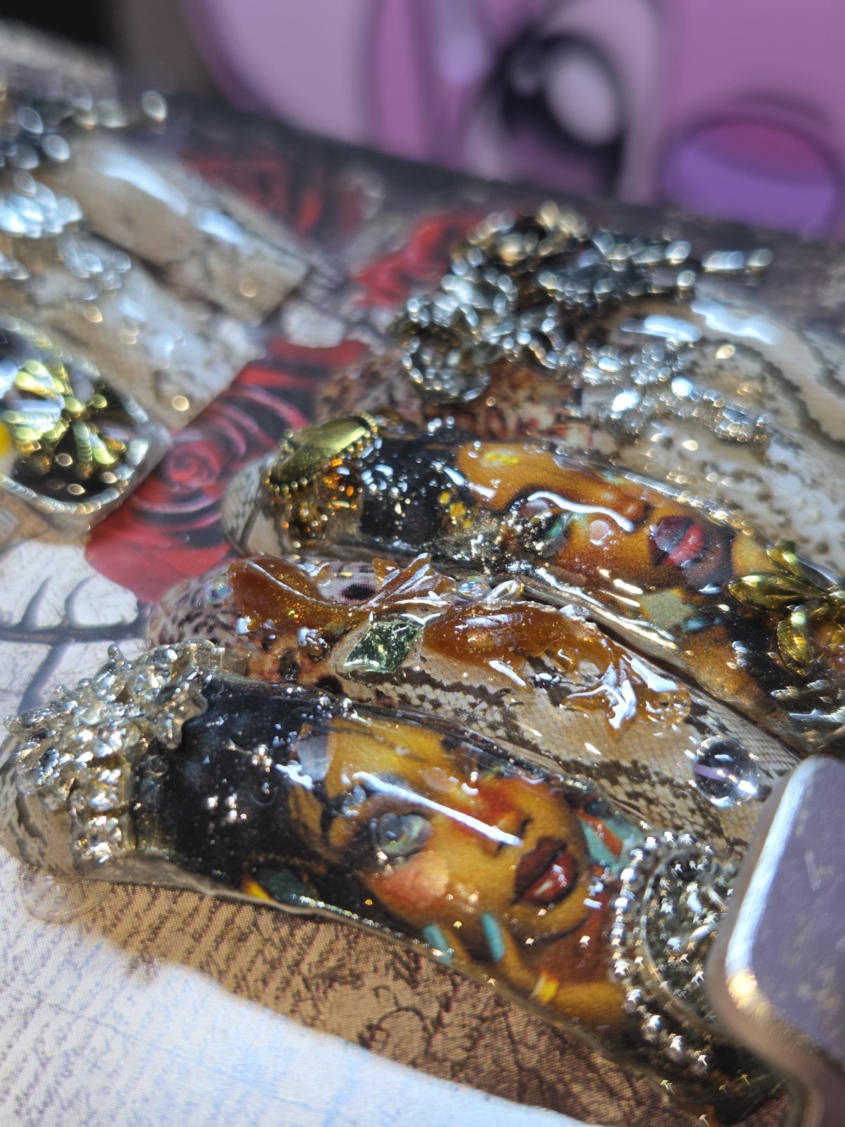Press On Nails Handmade Large Xl Curvenails Snake skin african queen large charm