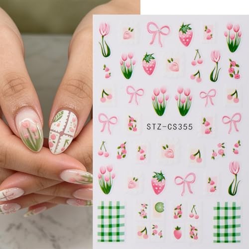 8 Sheets Spring Nail Stickers 3D Self-Adhesive Flower green nail stickers-11